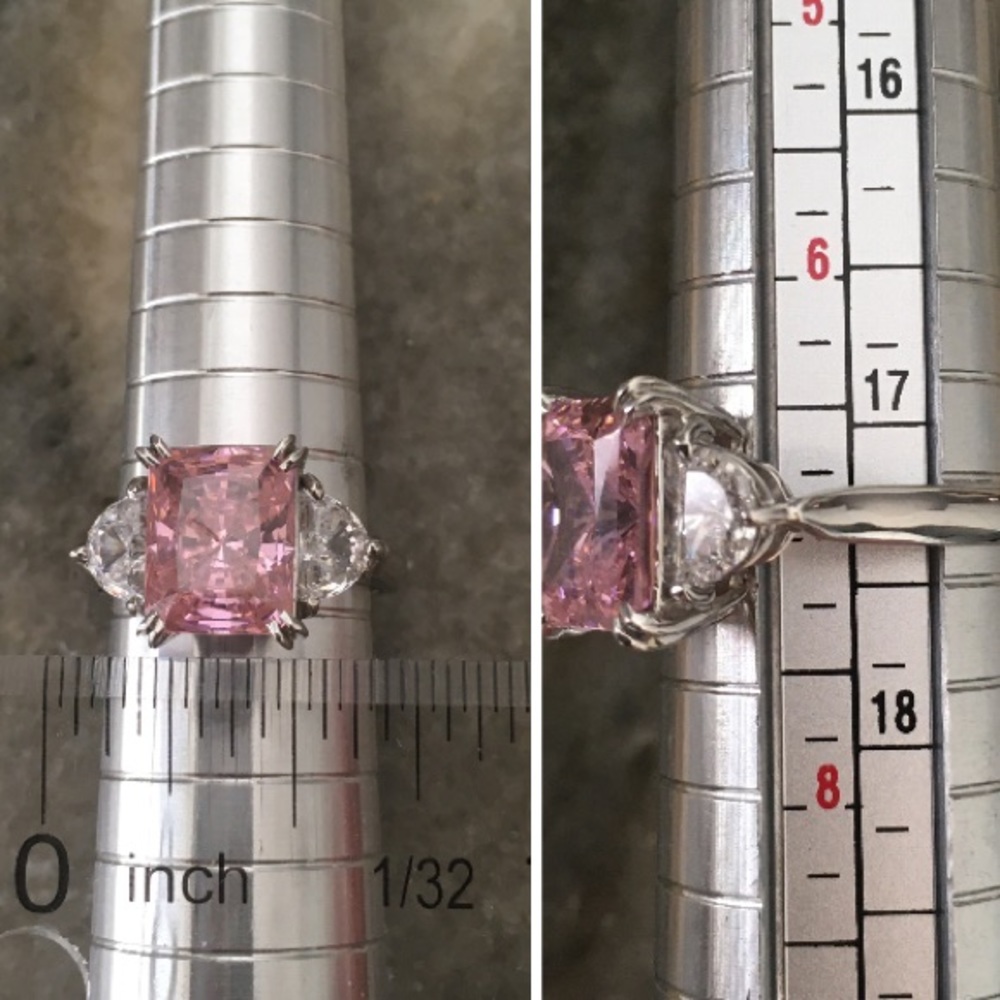 10k Solid White Gold Pink & White CZ Ring - Picture 11 of 13